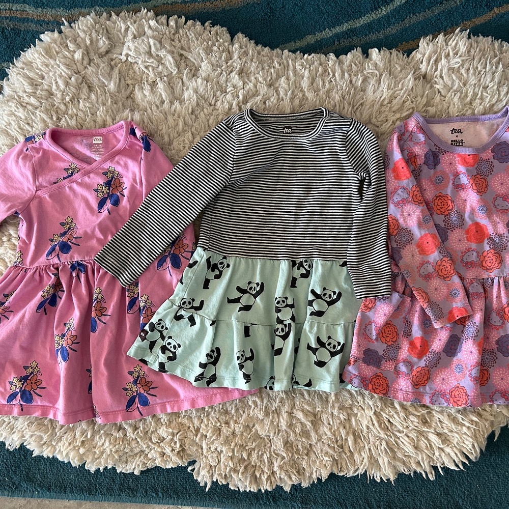 Bundle of 3 Tea Collection Girls 2T Long Sleeve Dresses
